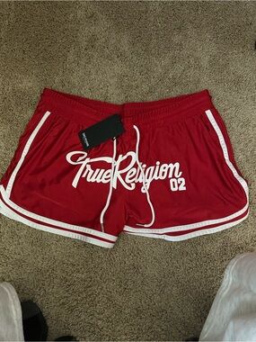 True Religion Red Athletic Shorts with White Trim